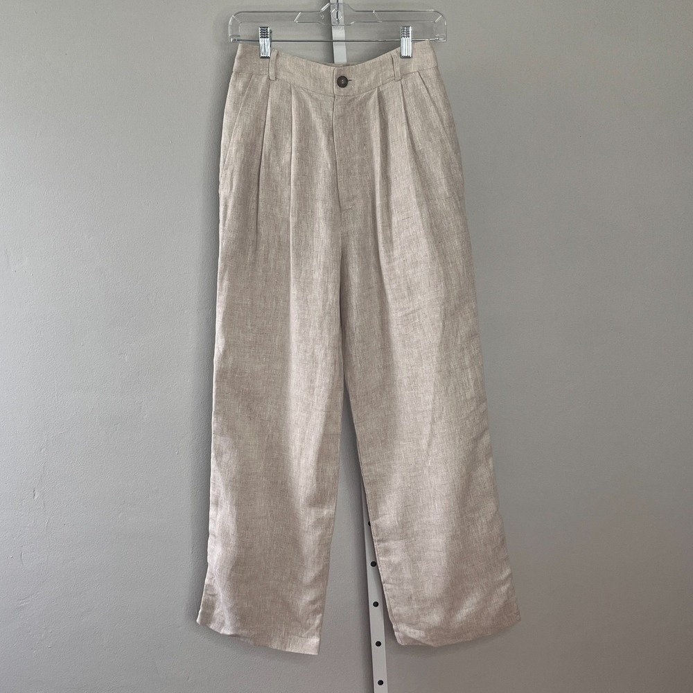 Reformation Wide Leg Pants in Light Beige Linen